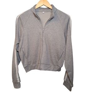 Halara Athletic Track Jacket Gray Ribbed‎ Full Zip Striped Sleeve Size M